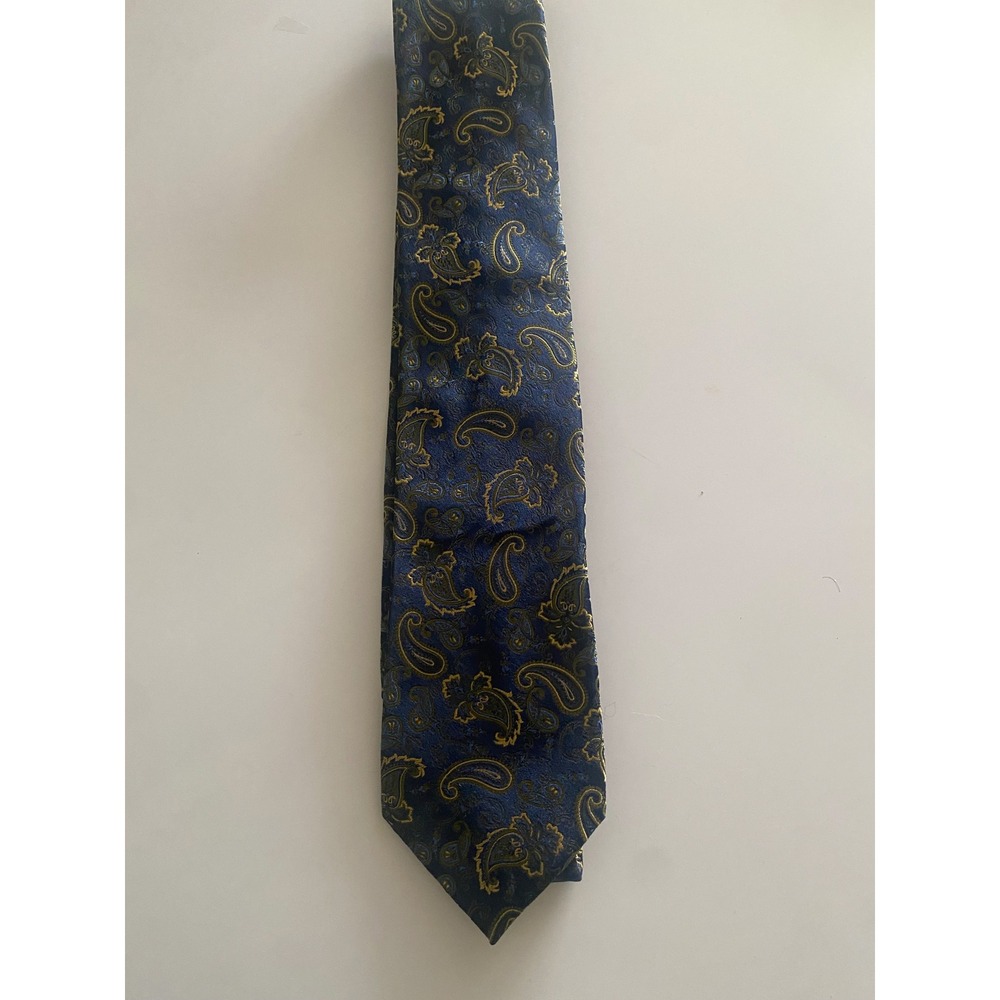 BOCARA Mens Silk Tie Navy Blue Gold Paisley Formal‎ Necktie